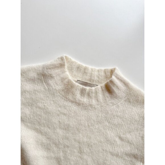 EVERLANE Ivory Snow Alpaca Wool Blend Boxy Cropped Crew Neck Sweater, Size M - Picture 13 of 16